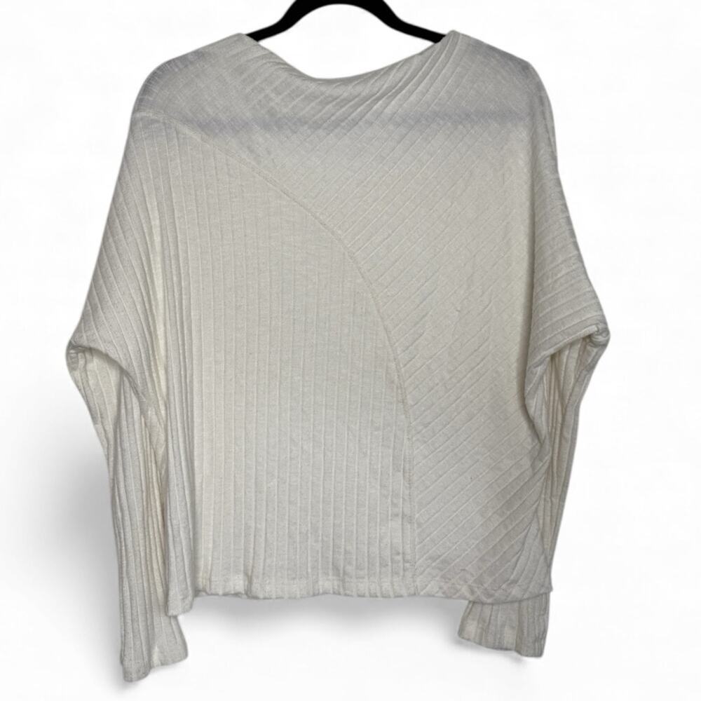Michael Stars Asymmetrical Ribbed Dolman Sleeve Top Ivory L — Made in USA - Picture 2 of 4